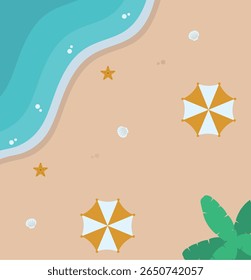 Illustration of Summer Beach with Flat Cartoon Design. Vector Background