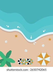 Illustration von Summer Beach mit flachem Cartoon-Design. Vektorhintergrund