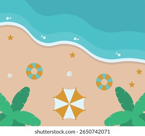 Illustration of Summer Beach with Flat Cartoon Design. Vector Background