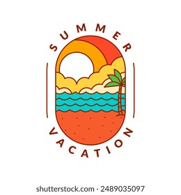 illustration of summer beach monoline or line art style vector