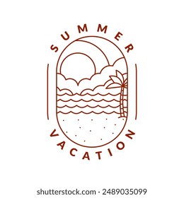 illustration of summer beach monoline or line art style vector
