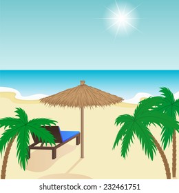 Illustration summer a beach with palm trees