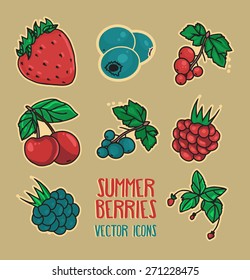  Illustration of summer berries, set of vector icons