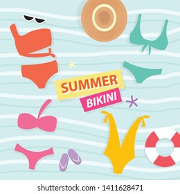 Illustration of summer bikini on blue sea vector background - Vector