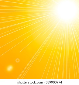 Illustration of the summer, the bright rays of the sun on warm orange background. vector eps10