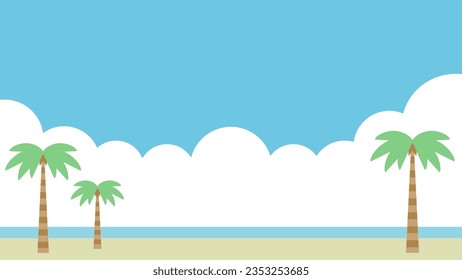 Illustration of summer clouds and palm trees floating on the coastline