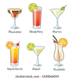 Illustration of summer cocktail drink set