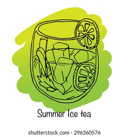 Illustration of summer drink. Vector illustration. Ice tea.