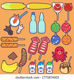 Illustration of Summer festival items （ navy frame ）