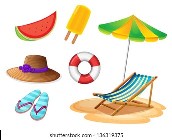 Illustration of the summer foods and things on a white background