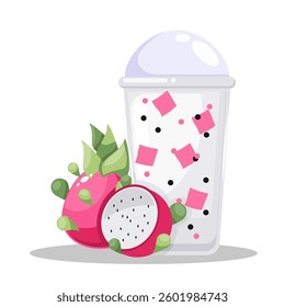 Illustration summer fruit, fresh tropical fruits, delicious summer fruits, fresh dragonfruit juice