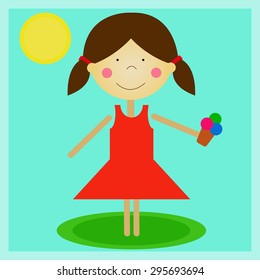 Illustration of summer girl with ice-cream.