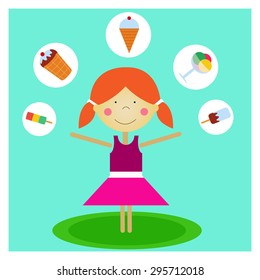 Illustration of summer girl with ice-cream.