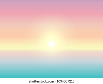 illustration of summer holiday concept background and pastel color.The sun in pastel sky with sea 