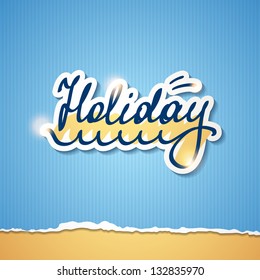 illustration of summer holiday with handwriting inscription and wave shape