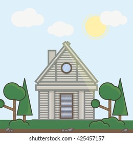 Illustration of summer house in flat line design.