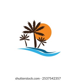 illustration i summer icon design  beach and palm trees surrounded by islands