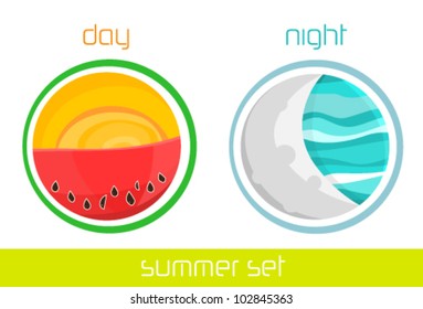Illustration of summer, icon set.