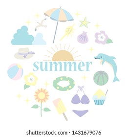 Illustration of summer item icon set./ Pastel color version