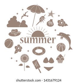 Illustration of summer item icon set./ Single color version