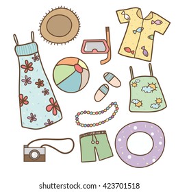 Illustration summer items collection on white background,icons,vacation,holidays. 