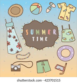 Illustration summer items collection,icons,vacation,holidays. 