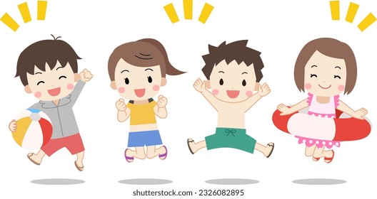 Illustration of summer kids wearing swimsuits