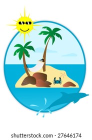 Illustration of summer landscape in round shape