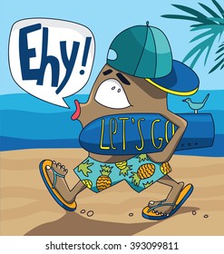 illustration of summer man surfer