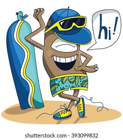 illustration of summer man surfer