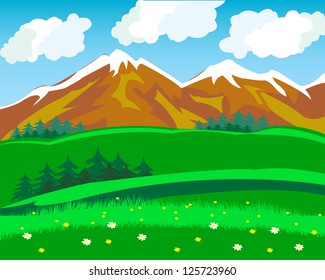 Illustration summer in mountain.Wild landscape.