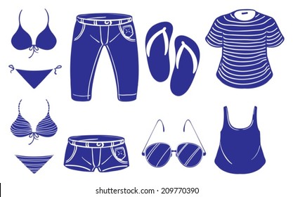 Illustration of the summer outing outfits on a white background