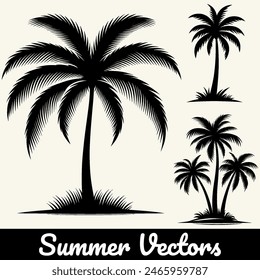 Illustration of a summer palm tree silhouette in vector form.