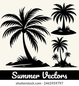 Illustration of a summer palm tree silhouette in vector form.
