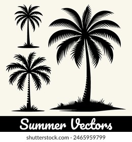 Illustration of a summer palm tree silhouette in vector form.