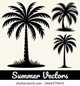 Illustration of a summer palm tree silhouette in vector form.