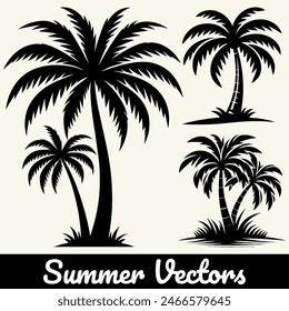 Illustration of a summer palm tree silhouette in vector form.