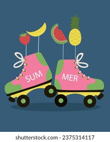 Illustration Summer with Roller Skates and Fruits