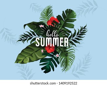 illustration of Summer sale 50% off with jungle palm Leaves tropical poster wallpaper for fun party invitation card  banner template 