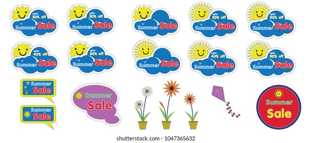 Illustration for "summer sale" advertising / Smiling sunny next to the blue cloud