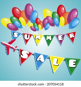 illustration of summer sale with balloons and plane
