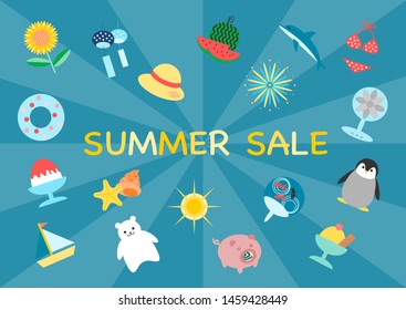 Illustration of summer sale. round shape decoration.