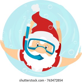 Illustration of a Summer Santa Claus Snorkeling Under Water