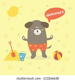 Illustration of a summer scene with a cartoon dog
