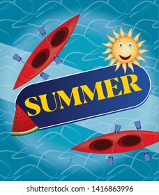 Illustration of the summer sea and kayaks