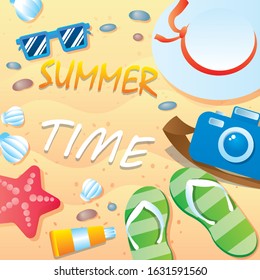 Illustration of a summer set of attributes for a vacation at sea. Vector illustration eps 10.