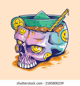 Illustration Of Summer Skull With Paper Boat