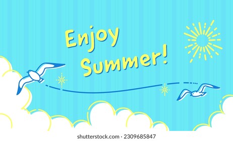 Illustration of summer sky with seagulls flying, Background illustration for summer