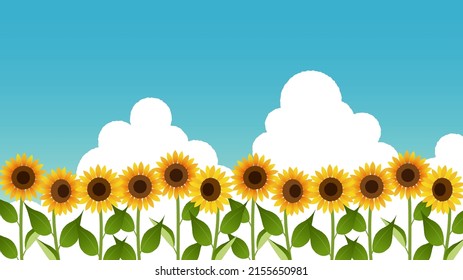 It is an illustration of the summer sky and the sunflower field.Vector data that is easy to edit.