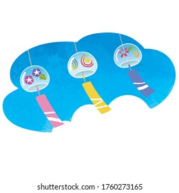 
Illustration of summer sky and wind chimes.